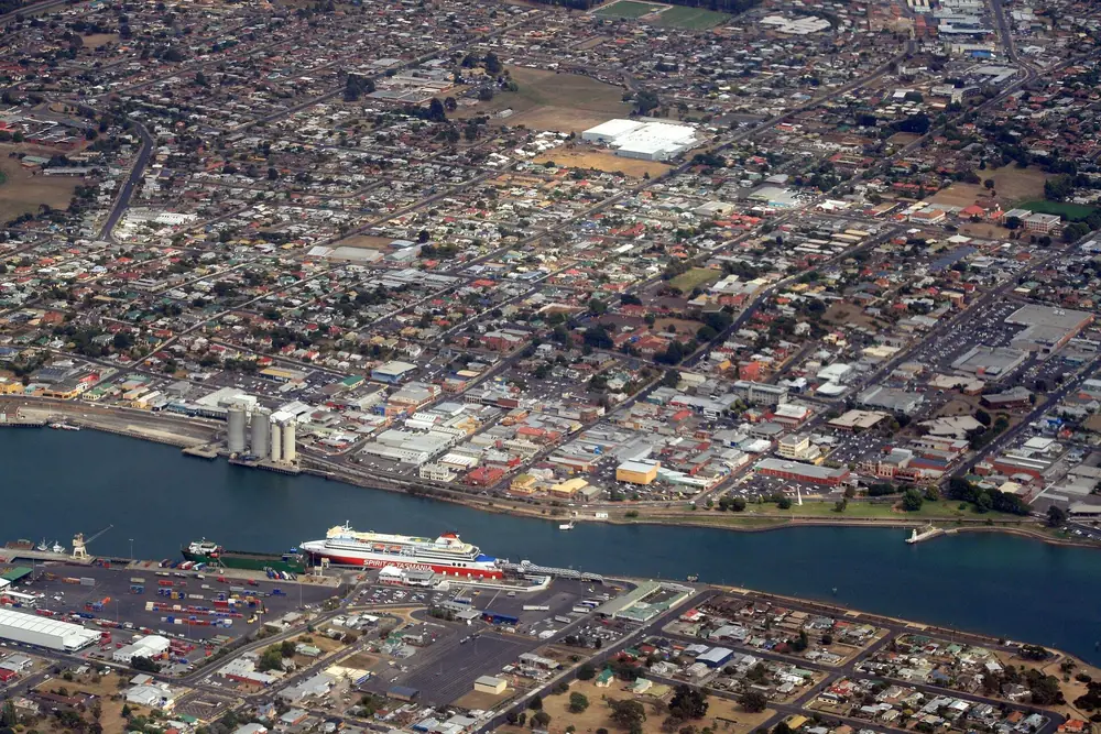 Aerial view of Devonport and the Mersey River