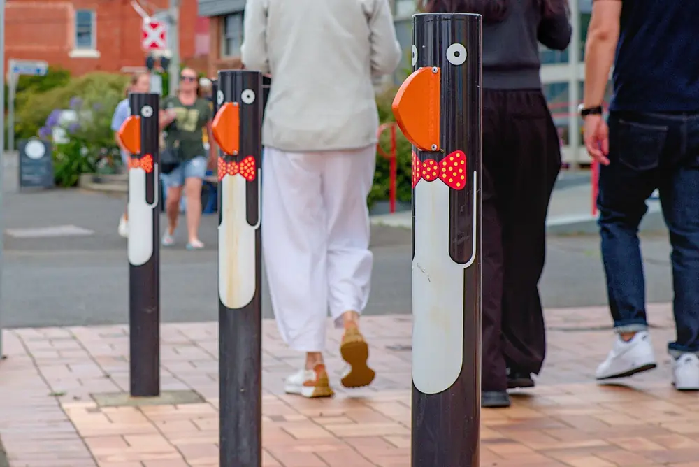 Penguin bollards on the main street of Penguin